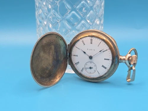 ANTIQUE ElGIN SMALL GOLD PLATED HUNTER FACE POCKET WATCH *NOT_RUNNING*