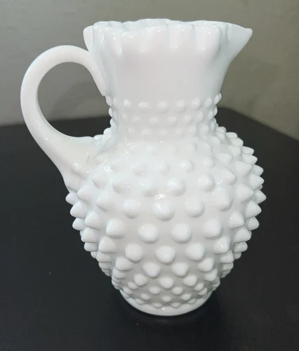 Fenton White Milk Glass Hobnail 6"  Pitcher