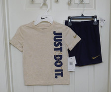 NWT 2pc Nike Beige Navy Logo Shirt Navy Shorts Set sz 4