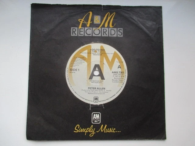 Peter Allen "I Go To Rio" A&M UK PROMO 7" Single EX! - Image 3 of 3