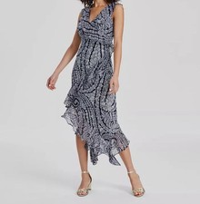 Tommy Hilfiger Women's Blue Floral-Print Ruffled Midi Dress Size: 10