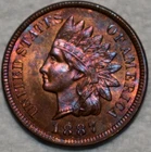 Uncirculated 1887 Indian Head Cent, Sharp specimen.