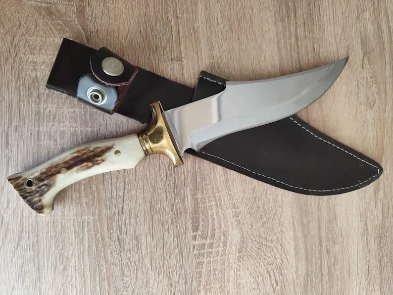 Custom Handmade Carbon Steel Blade Stag Handle Bowie Knife Hunting Knife Camping