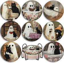 8PCS Halloween Diamond Painting Coasters Kits, Ghost Diamond Art Coasters DIY