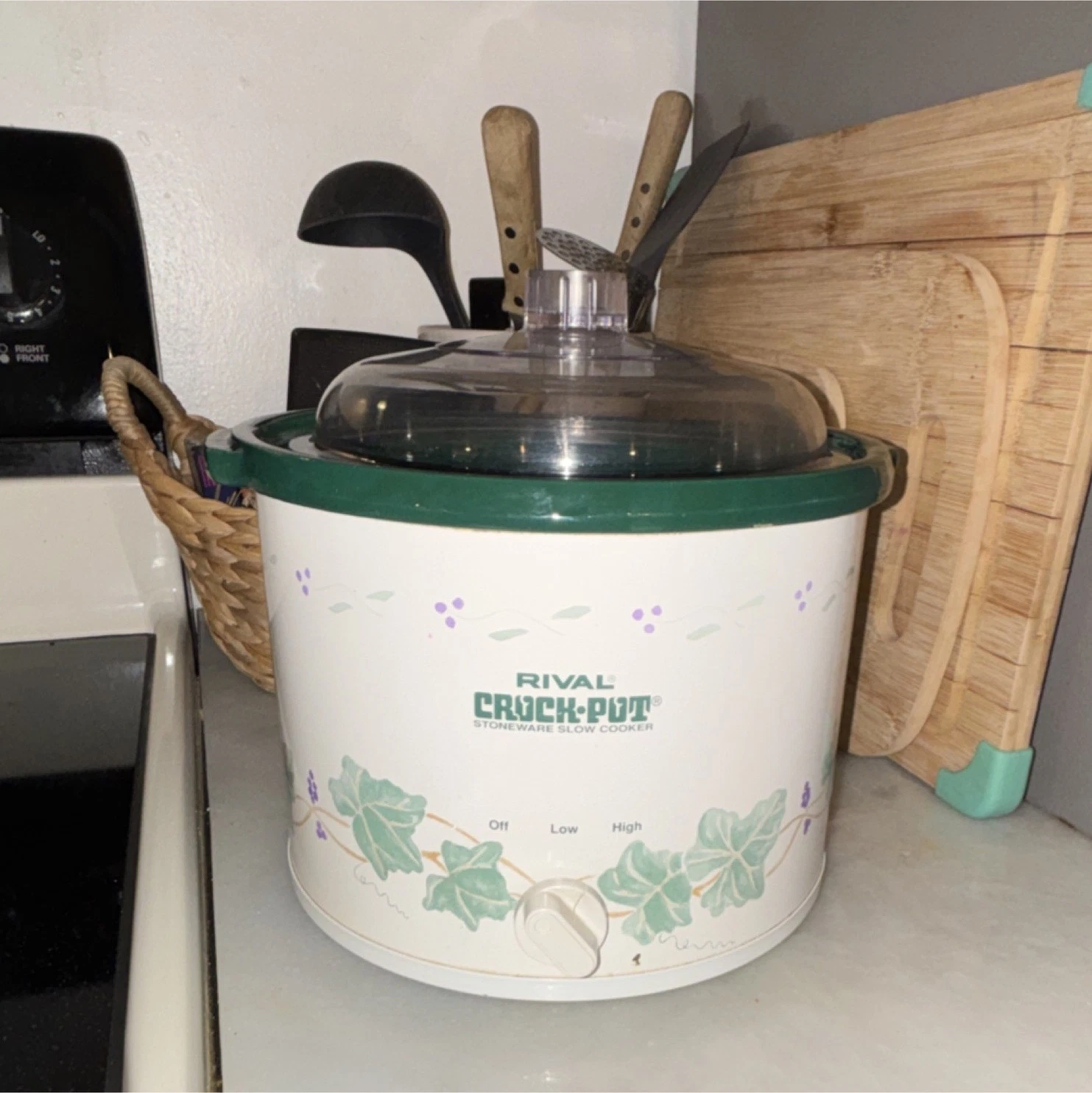 Rival Crock-Pot 3120 Stoneware Slow Cooker White Green Floral, 3 Settings