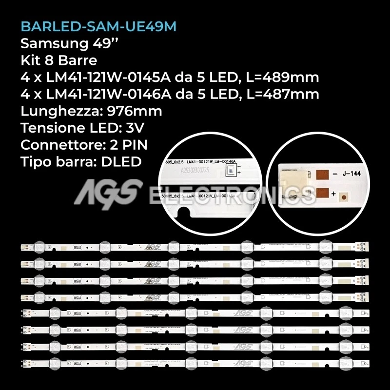 AGS KIT 8 BARRE STRIP LED TV SAMSUNG 2015SVS50-FHD-FCOM-L5/R5 UE49M5000AK