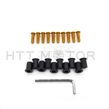10pcs Motorcycle Windshield Windscreen Bolt Kit Well Nuts Bolts Washer Gold