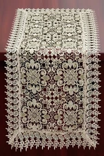 Creative Linens Lace Embroidered Flower Table Runner Tablecloth Beige Pale Gold