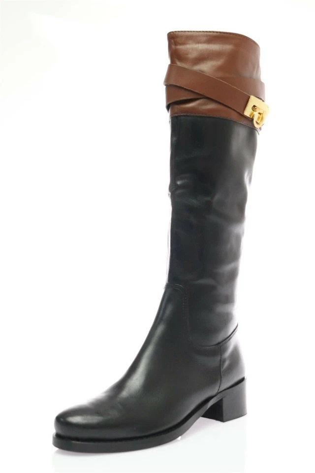 Botas hasta la rodilla Catherine Malandrino de cuero marrón negro tacón bajo talla 37 nuevas Foto 2 de 4