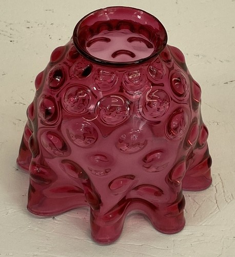 Vintage Cranberry Glass Lamp Shade Thumbprint Pattern Ruffled 5 Inches Pink - Picture 20 of 20
