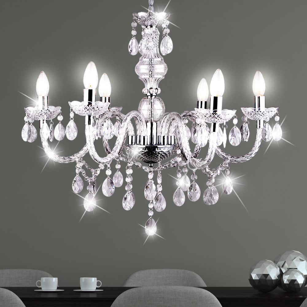 Chandelier chandelier lamp lighting living room decor chrome acrylic 6-lights Chandelier chandelier lamp lighting living room decor chrome acrylic 6-lights