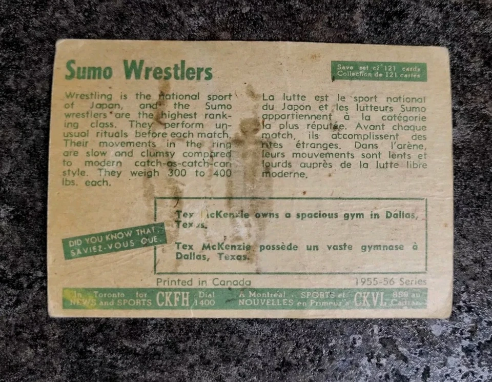 Parkhurst Wrestling #60 1955-56 luchadores de sumo en muy buena condición  Foto 2 de 2