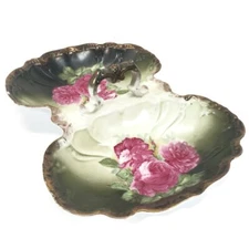 Rudolf Wachter RW Bavaria Hand Painted Porcelain Divided Dish Peonies Gold