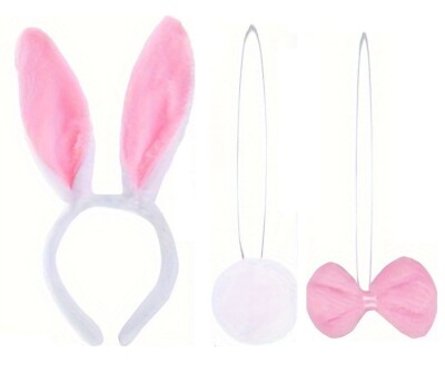 Set Hase Haarreif Schwanz rosa/weiß Party Fasching Karneval Mottoparty Ostern