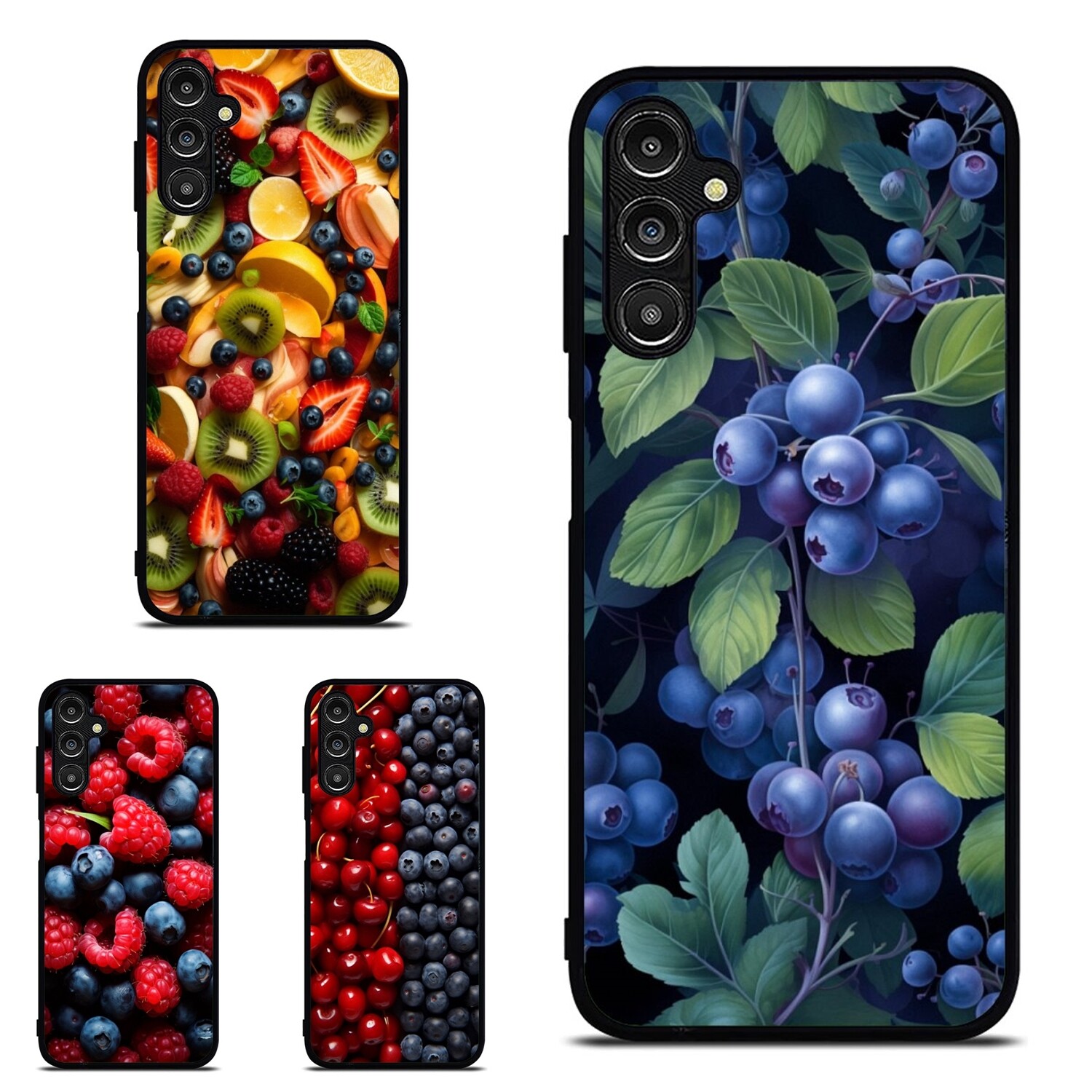 For iPhone SE4 16E 12 13 14 15 16 Pro Max blueberries cherries Print Phone Cover