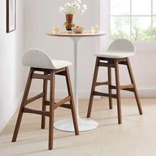 Modway Juno Wood Bar Stool - Set of 2 in Ivory Fabric