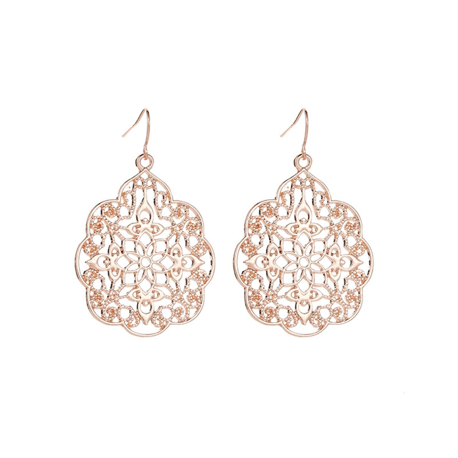 coadipress Boho Filigree Hollow Out Geometric Earrings for Women Bohemian Vin...