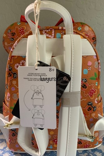 Mochila Loungefly Disney Gingerbread Minnie & Mickey Mouse CON OREJAS Set 1 - Imagen 4 de 8