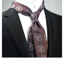 New Classic Polka Dot Brown White JACQUARD WOVEN 100 Silk Men's Necktie Tie