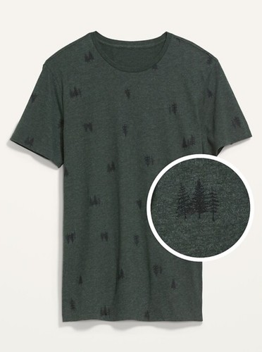 Old Navy Herren T-Shirt bedruckt Rundhals Green Trees Größe Small