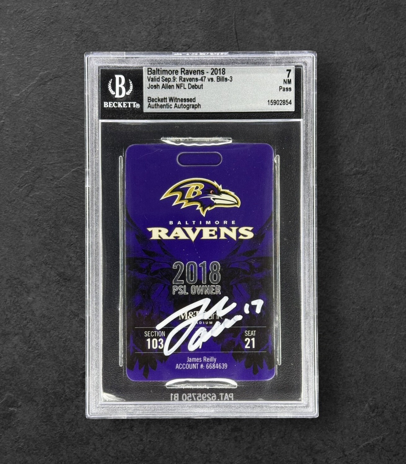 Josh Allen Autographed Signed Buffalo Bills 2018 NFL Rookie Debut Full Ticket BAS NM 7 