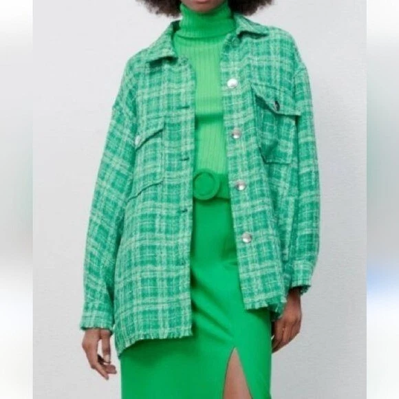 Camisa ZARA Tejida a Cuadros Para Mujer M Verde Informal Cómoda Retro Años 90 Y2K Boho Foto 2 de 4