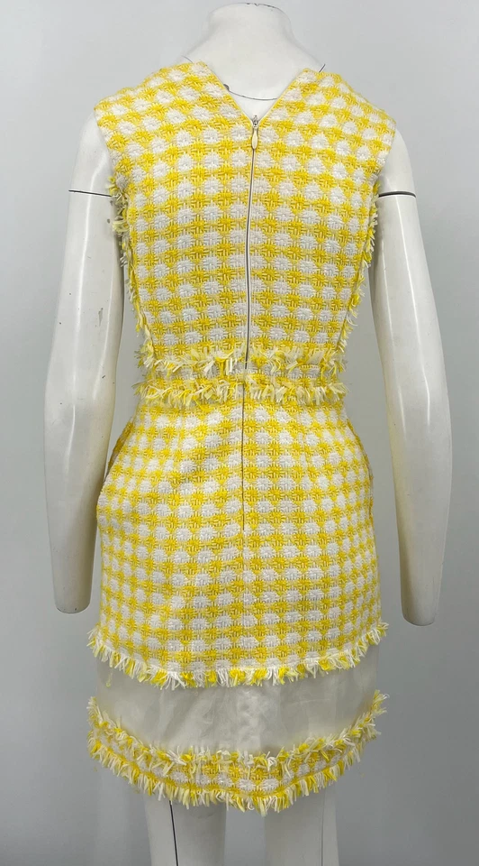 MSGM желтый чек напечатано без рукавов бахрома трапециевидный платье sz 40 - Изображение 3 из 4