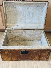 *RARE 1820’s* Antique🔥PRIMITIVE LEATHER Wrapped Wood CHEST🔥DATED 1820’s!!!