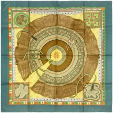 Hermes Scarf CENT PLIS DES MIAO 90cm Silk Carre Green Sulfur ALINE HONORE