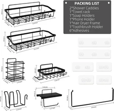 Shower Caddy Organizer Bathroom Adhesive Shelves Pack Shelf Storage Rack 7