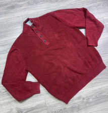 Nautica Ribbed Pullover Half 1/4 Button Cotton Knit Sweater Jumper Mens XL Red