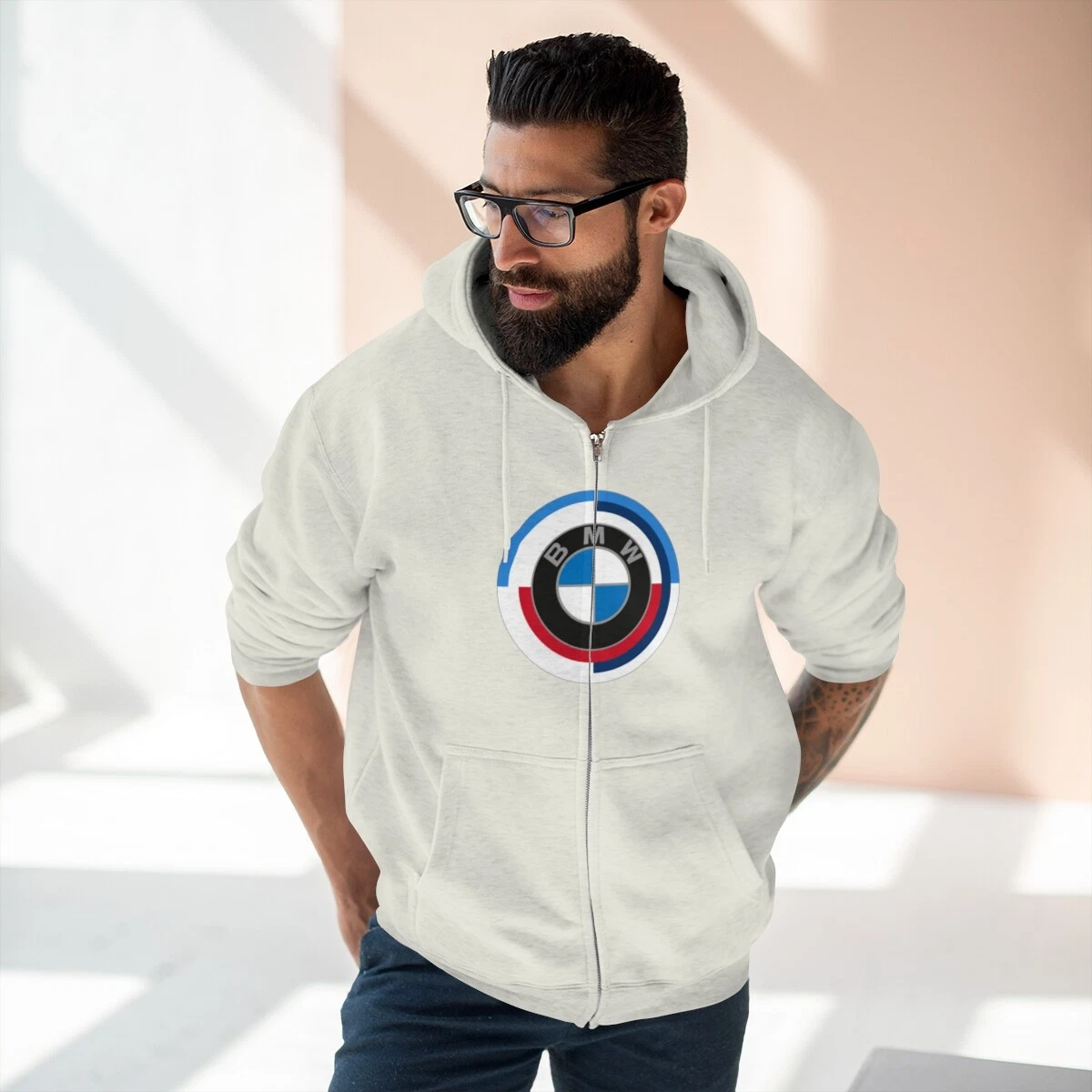 Unisex Premium Full Zip Hoodie With BMW Logo (Cotton)