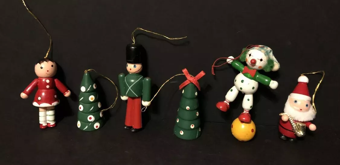 SIX VINTAGE WOODEN CHRISTMAS ORNAMENTS Made in China | eBay