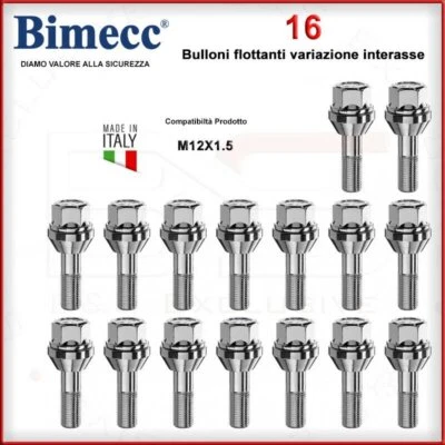BIMECC Kit 16 Bulloni Flottanti a Variazione Interasse M12x1,5 L 27mm Fiat Grande Punto