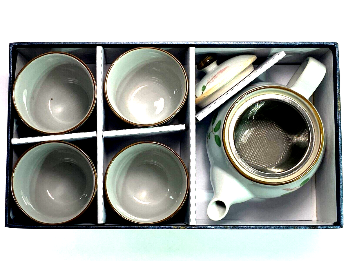 Teacup Set; 4 Cups & Lidded Teapot w/ Filter | eBay