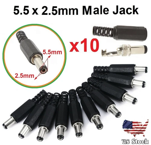 10 pcs 2.5mm x 5.5mm Male DC Power Plug Socket Jack Connector Adapter