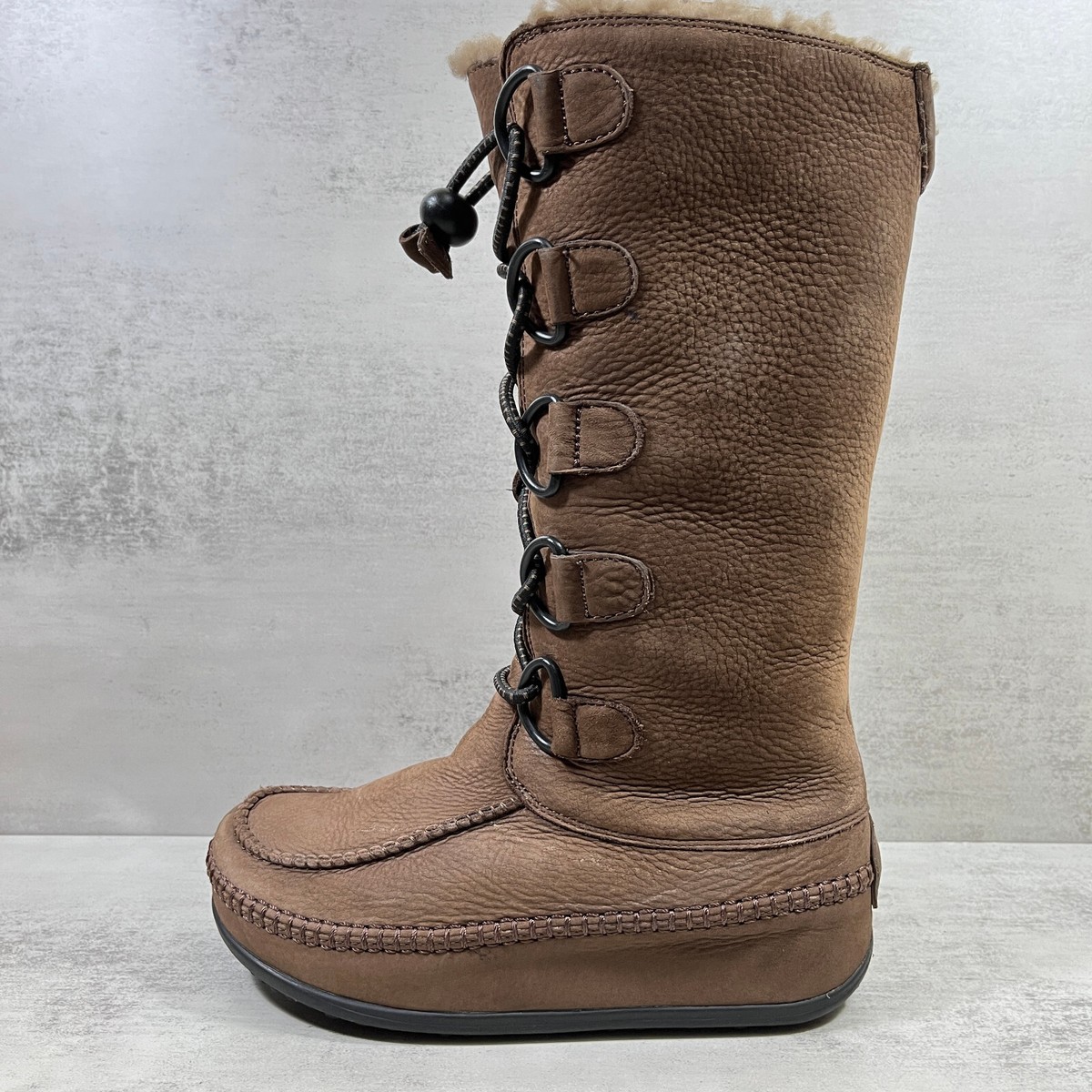 Fitflop Mukluk Moc Shearling Fur Tall Leather Winter Boots Women's Size