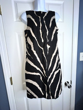 NWT Loft Petites 4 Animal Print Woven 100% Cotton Shift Dress Black 4P Career