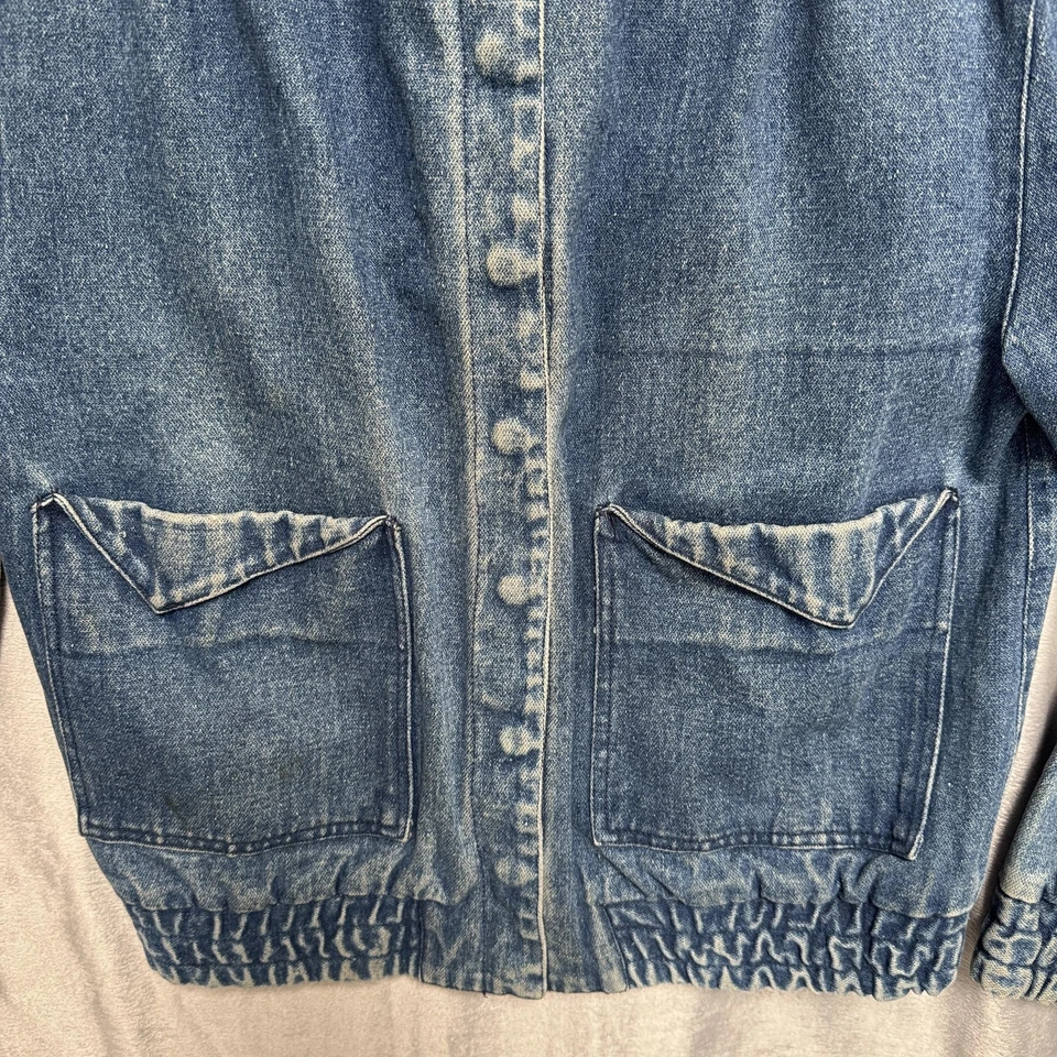 VINTAGE Silver Nickels Jacket Womens Small Blue Denim Bomber Snap Front 80s - Image 3 of 4