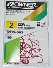 owner ssw red finish all purpose bait hook size 2  5315-093 value pack