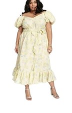 Love Shack Fancy Womens Plus 18W Yellow Floral Puff Sleeve Maxi Dress Cottage