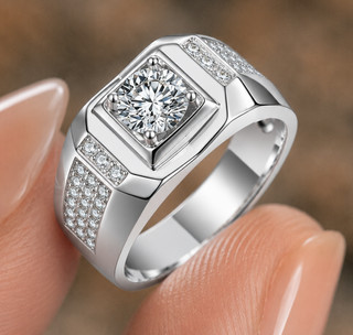 Moissanite Men's Ring 925 Sterling Silver Square Signet Band Round Cut Size 9