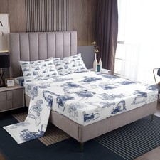 Construction Set Queen Size Equipment Trucks Sheets with Deep Pocket Fitted C...