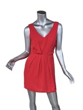 Everly Women’s Small Bright Red V Neck Pleated Mini Dress Lined