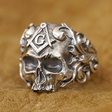 Masonic Skull 925 Sterling Silver Punk Ring TA449A US Size 6 15 HZ