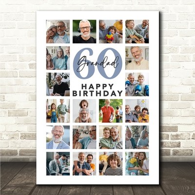 Fotocollage 60. Geburtstag Geschenk für Opa 20-Foto Blaudruck oder Leinwand