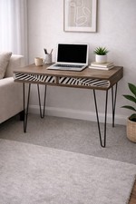 Modern Wooden Desk Hairpin Legs Geometric Drawer Home Office Table