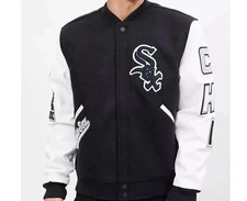 Chicago White Sox Varsity Jacket Black / White Wool & Leather Bomber Style Coat