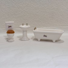 1:12 Dollhouse Miniature Bathroom Set Porcelain Tub Sink Toilet Floral