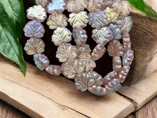 13x11mm Metallic Beige Washed Matte Pink Maple Leaf Czech Glass Beads 20 Beads